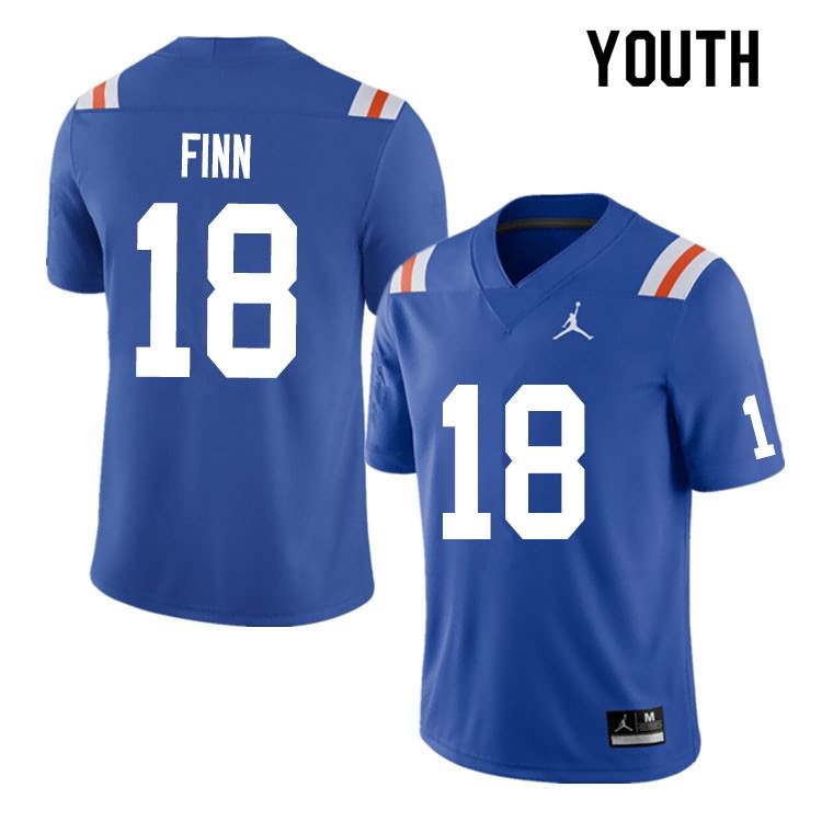 Youth NCAA Florida Gators Jacob Finn #18 Stitched Authentic Nike Blue Throwback College Football Jersey ZKQ1165DR